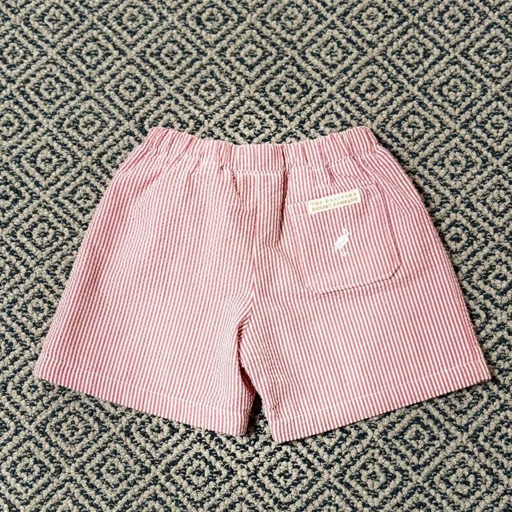 π NWOT π TBBC 3T Red Seersucker Shorts with Sailboat Applique - Picture 5 of 5
